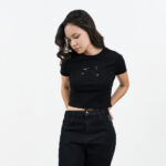 12PB VELVET CHAIN เสื้อยืดคอกลมแขนสั้น ทรงครอปปักเลื่อมโลโก้ PLAYBOYที่กลางอก