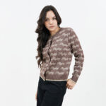 12PB VELVET CHAIN เสื้อถักไหมพรม คอกลม แขนยาวเปิดหน้า ทอลายPLAYBOY แทรกดิ้นทั้งตัว