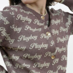 12PB VELVET CHAIN เสื้อถักไหมพรม คอกลม แขนยาวเปิดหน้า ทอลายPLAYBOY แทรกดิ้นทั้งตัว - Image 4